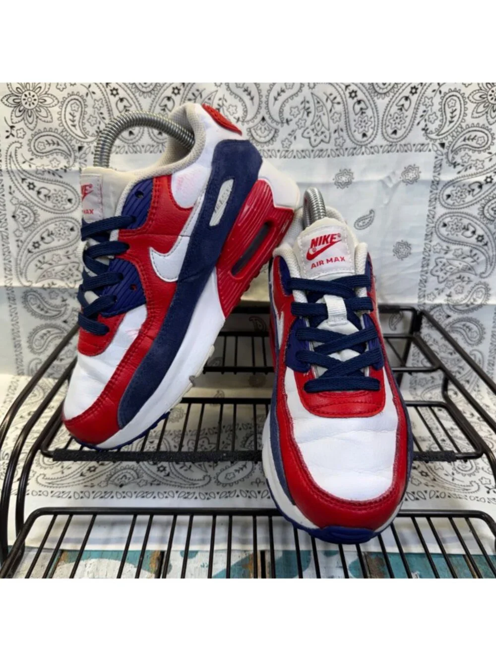 Nike Air Max 90 USA Youth 2.5Y Red/White/Blue DA9022-100 Athletic Sneakers